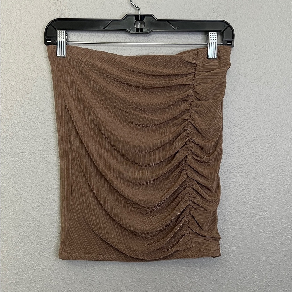 Naked Wardrobe Ribbed Ruched Bodycon Skirt Beige Size Large